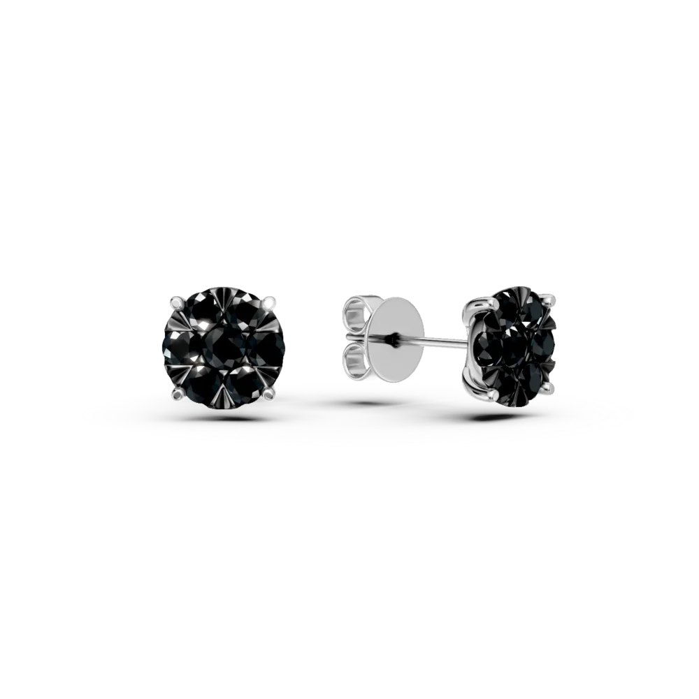 Cercei stud din aur alb cu diamante microsetting negre de 0.6ct