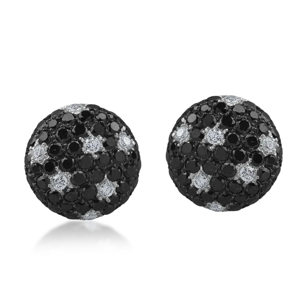 Cercei stud din aur alb cu diamante negre de 1.1ct si diamante incolore de 0.1ct - imagine 2
