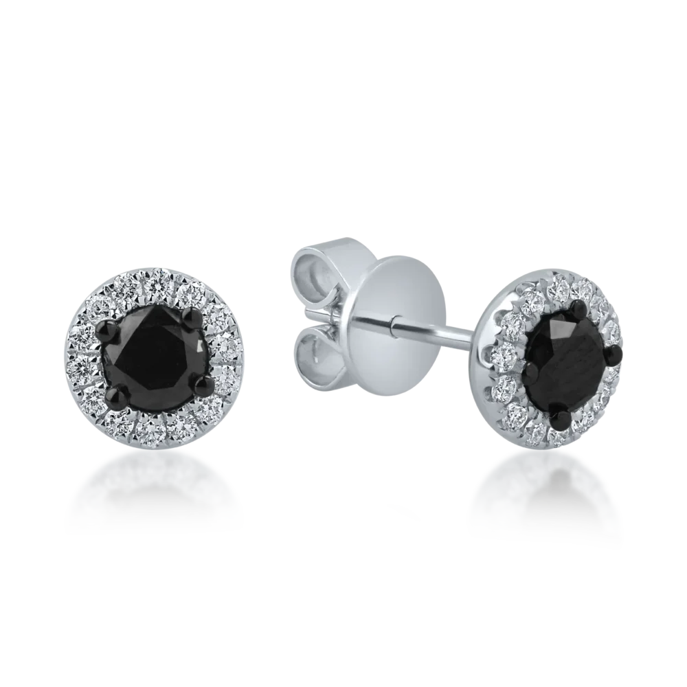 Cercei stud din aur alb cu diamante negre si incolore de 0.6ct