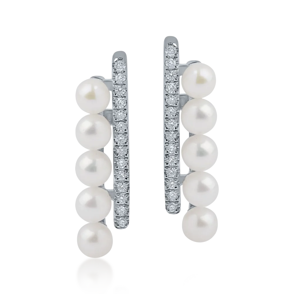 Cercei stud din aur alb cu perle de cultura de 2.01ct si diamante de 0.11ct - imagine 2