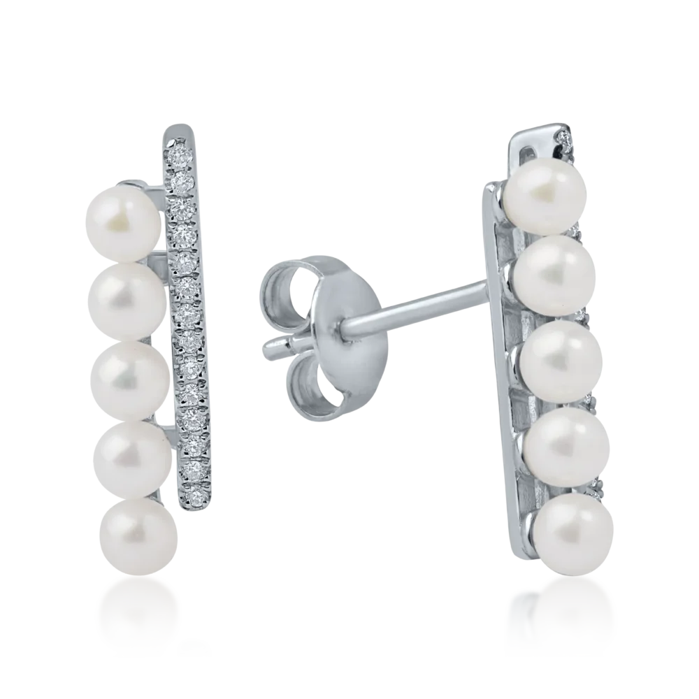Cercei stud din aur alb cu perle de cultura de 2.01ct si diamante de 0.11ct