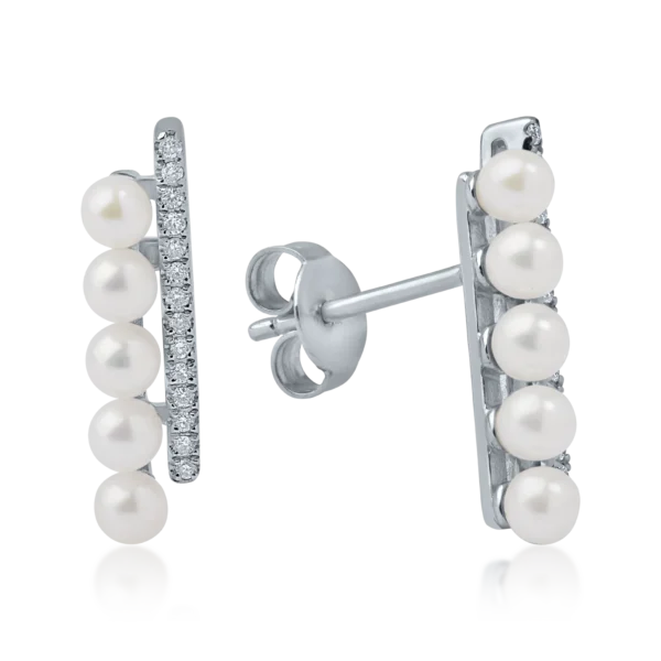 Cercei stud din aur alb cu perle de cultura de 2.01ct si diamante de 0.11ct