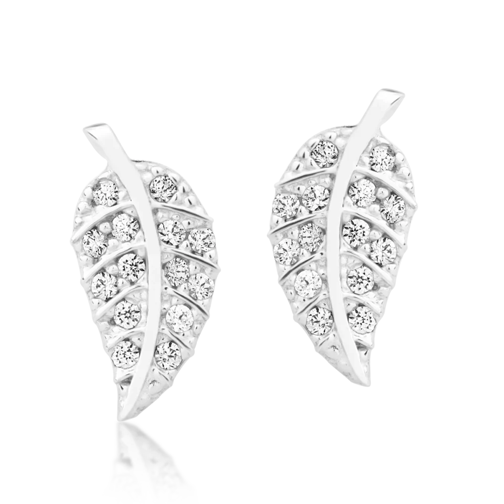 Cercei stud din aur alb cu zirconia - imagine 2