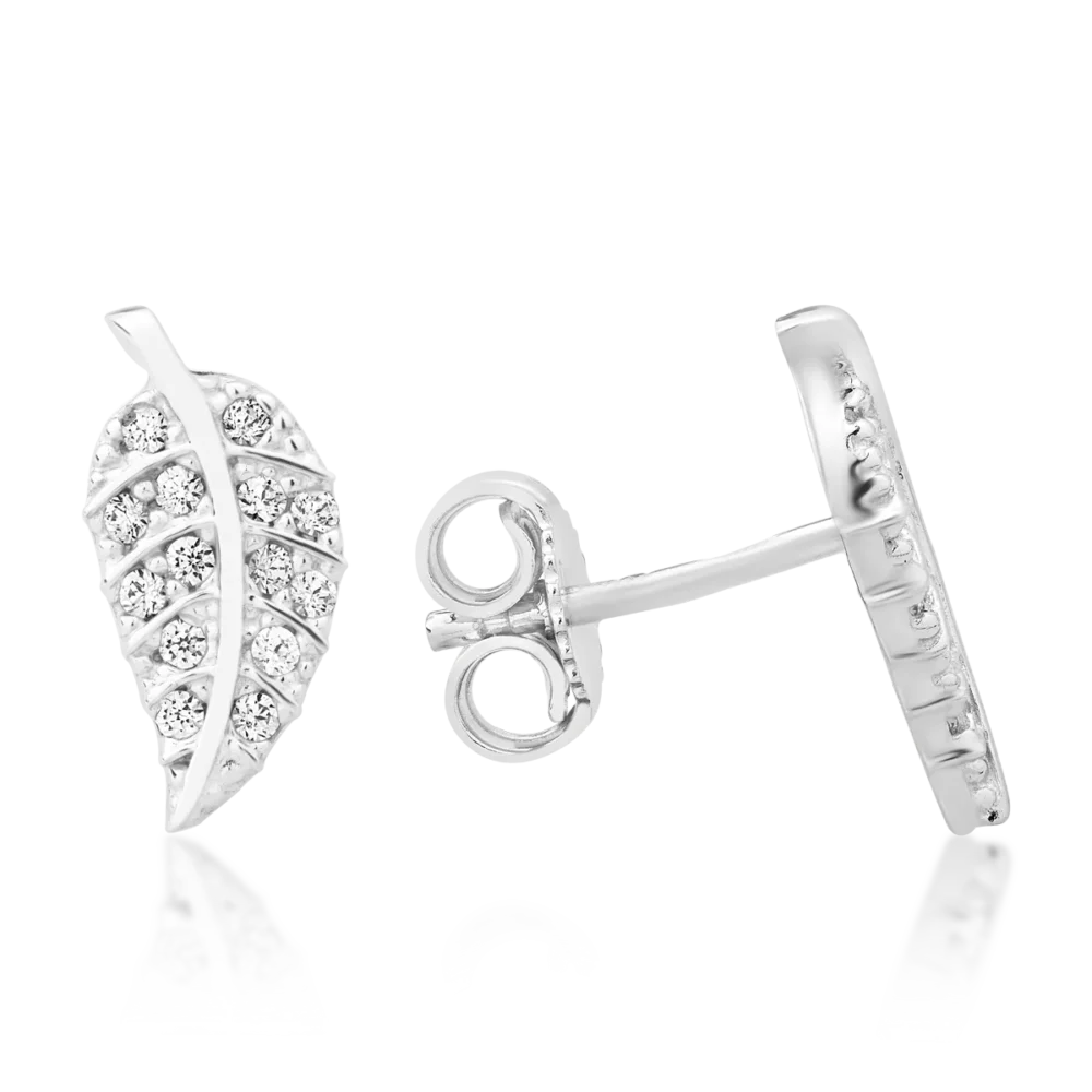 Cercei stud din aur alb cu zirconia - imagine 3