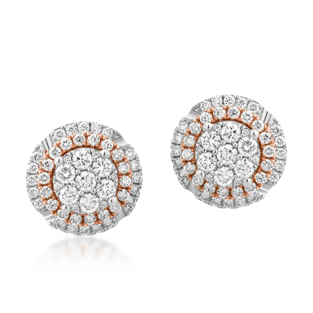 Cercei stud din aur alb-roz cu diamante de 0.86ct - imagine 2