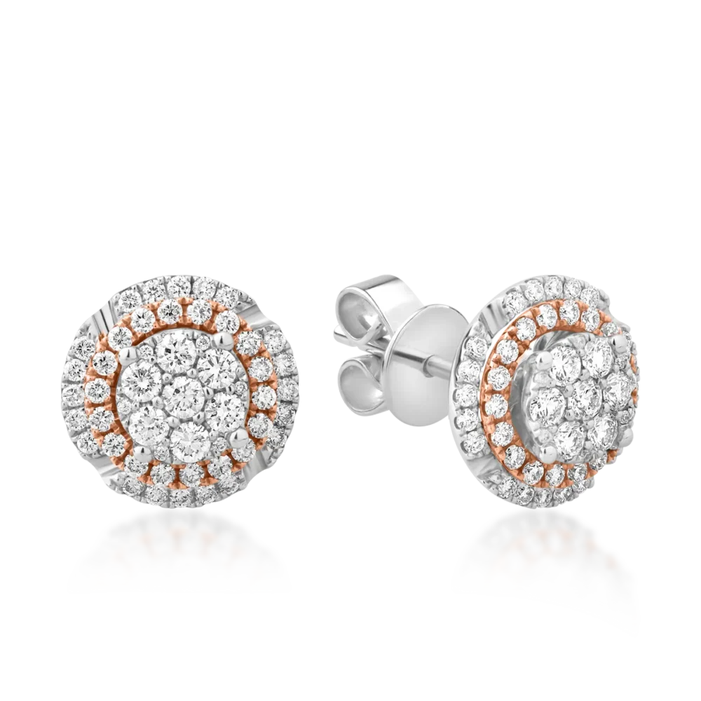 Cercei stud din aur alb-roz cu diamante de 0.86ct