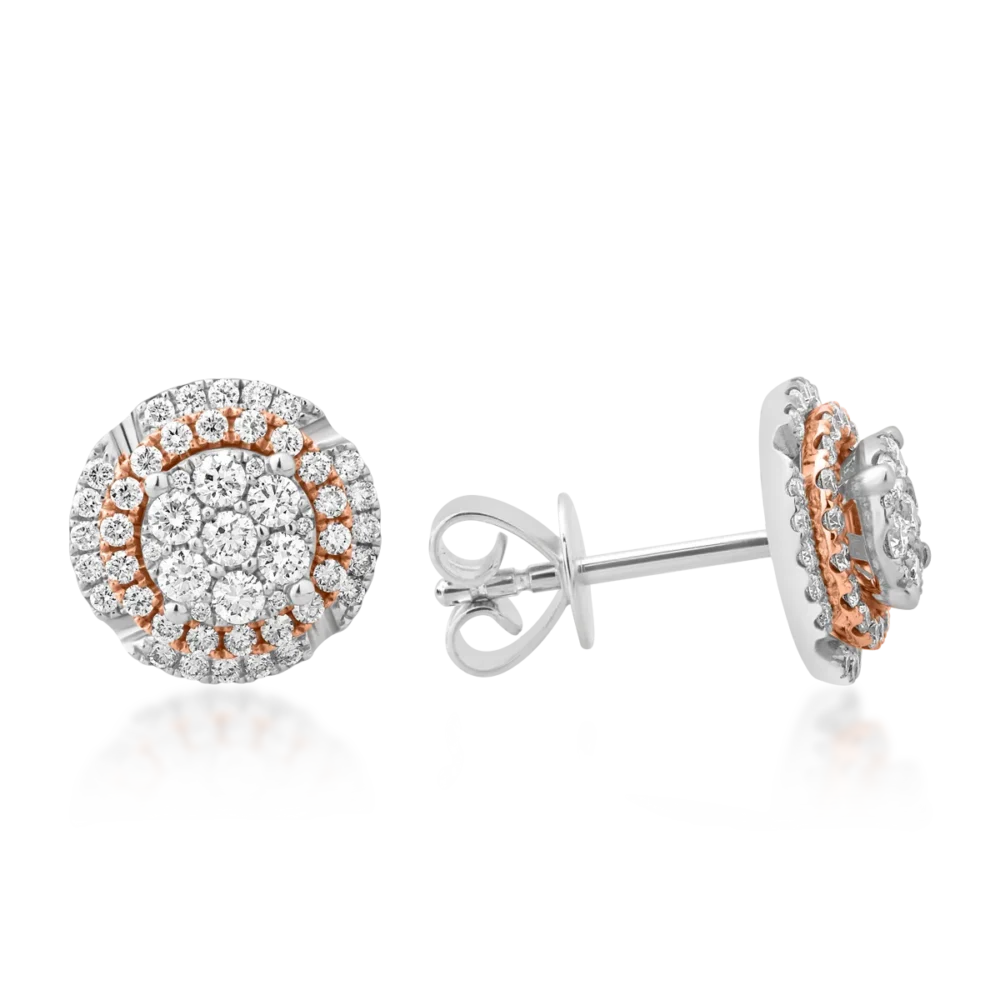 Cercei stud din aur alb-roz cu diamante de 0.86ct - imagine 3
