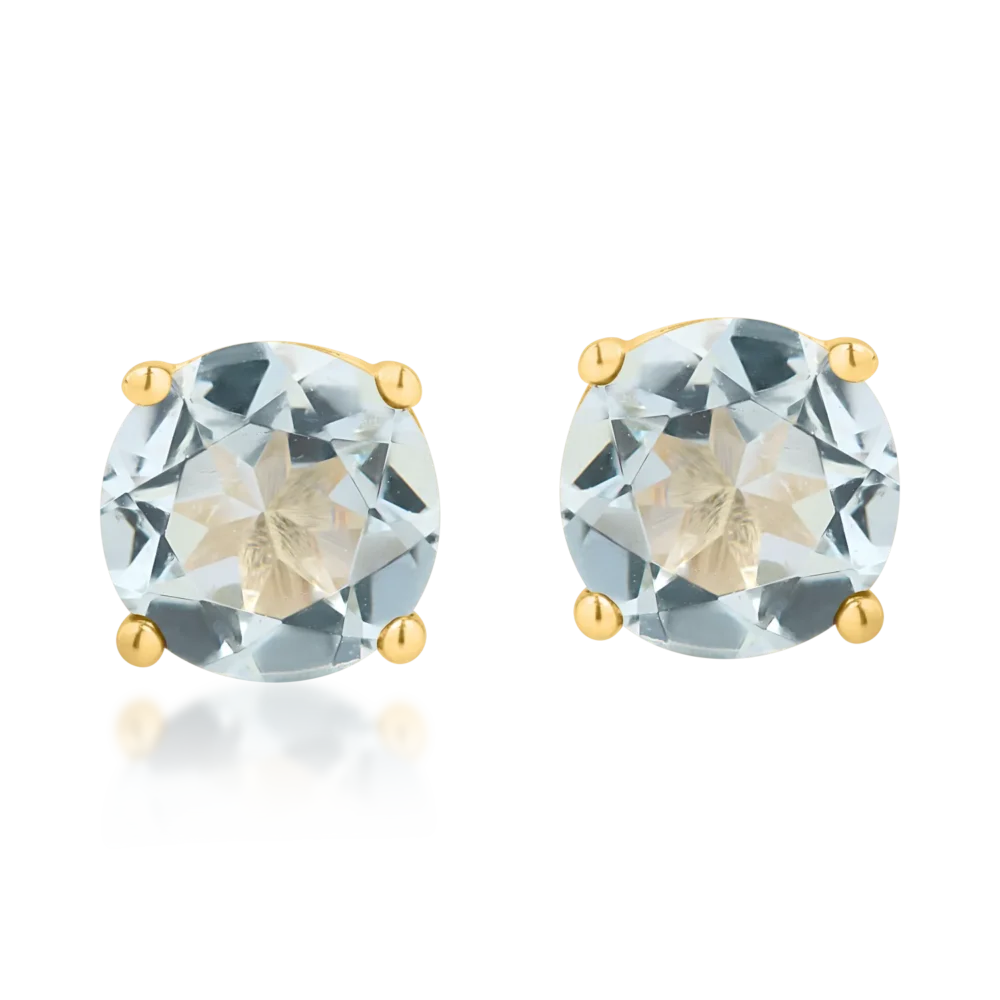 Cercei stud din aur galben cu acvamarine de 1.2ct - imagine 2