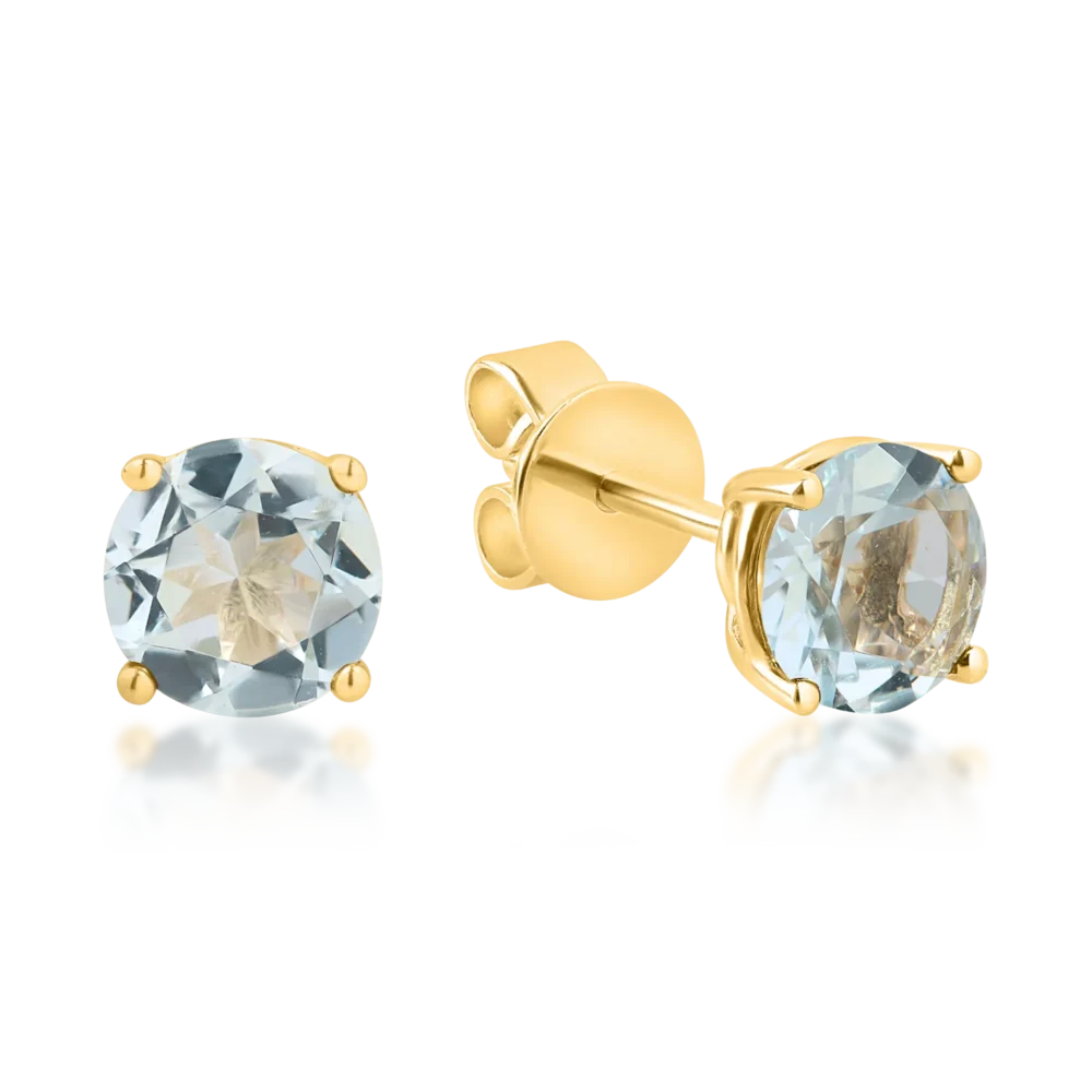 Cercei stud din aur galben cu acvamarine de 1.2ct