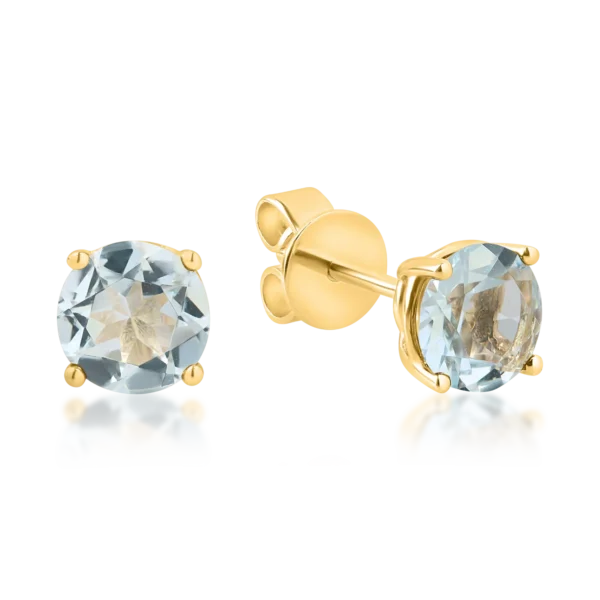 Cercei stud din aur galben cu acvamarine de 1.2ct