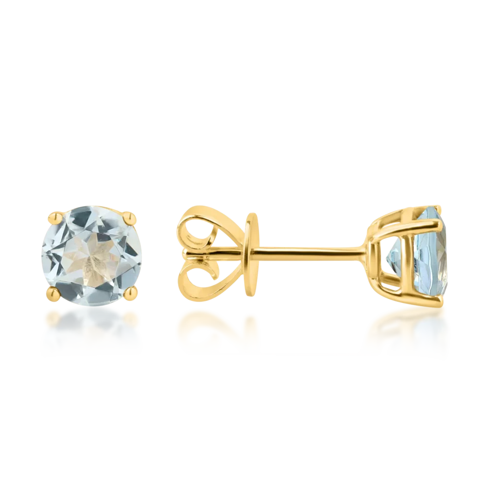 Cercei stud din aur galben cu acvamarine de 1.2ct - imagine 3