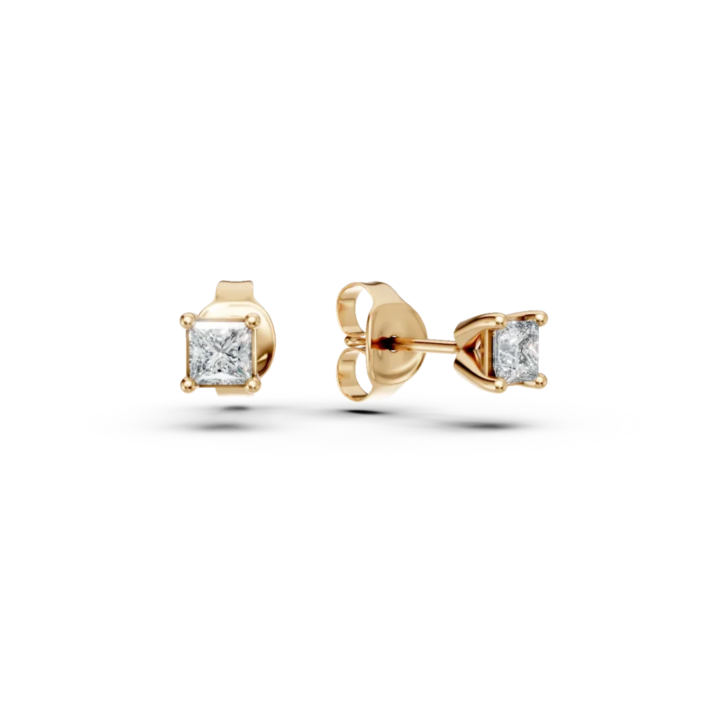 Cercei stud din aur galben cu diamante princess de 0.2ct
