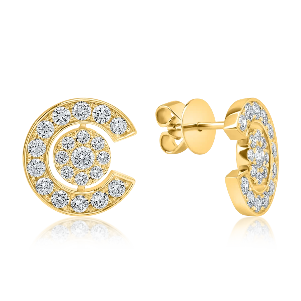 Cercei stud din aur galben cu diamante de 2.09ct