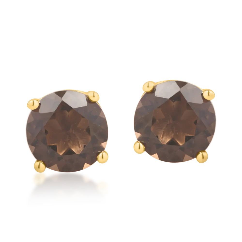 Cercei stud din aur galben cu quartz fumuriu de 1.5ct - imagine 2