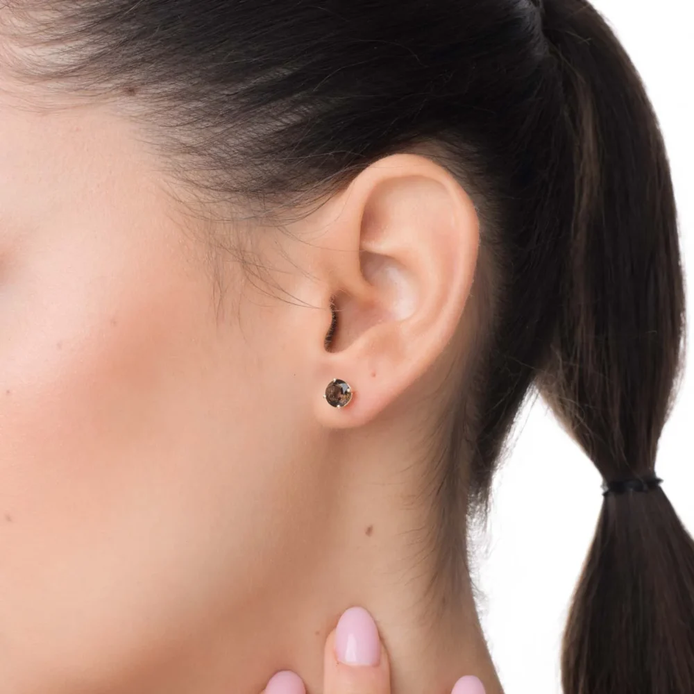 Cercei stud din aur galben cu quartz fumuriu de 1.5ct - imagine 4