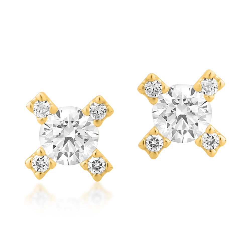 Cercei stud din aur galben cu zirconii - imagine 2