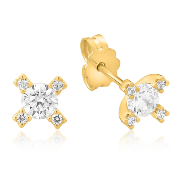 Cercei stud din aur galben cu zirconii
