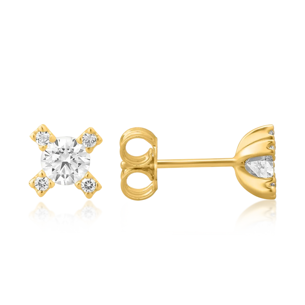 Cercei stud din aur galben cu zirconii - imagine 3