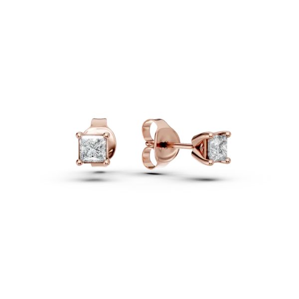 Cercei stud din aur roz cu diamante princess de 0.2ct