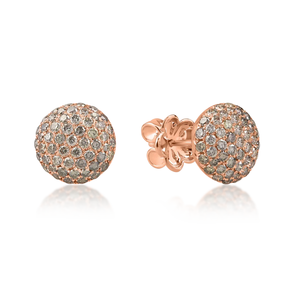 Cercei stud din aur roz cu diamante maro de 1.2ct