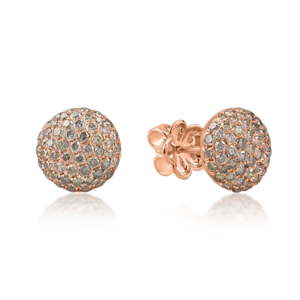 Cercei stud din aur roz cu diamante maro de 1.2ct