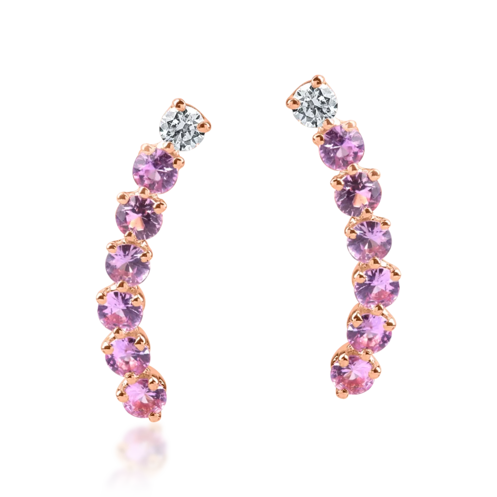 Cercei stud din aur roz cu rubine de 0.9ct si diamante de 0.1ct - imagine 2