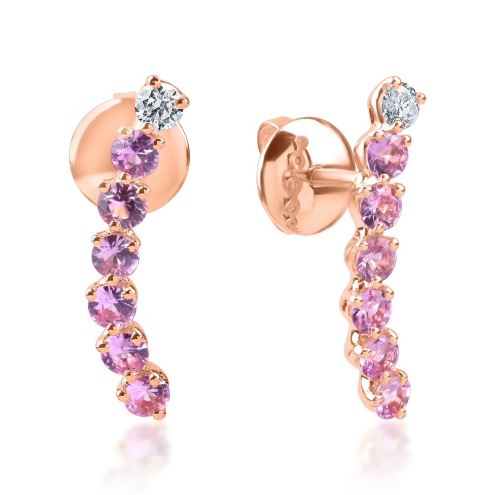 Cercei stud din aur roz cu rubine de 0.9ct si diamante de 0.1ct