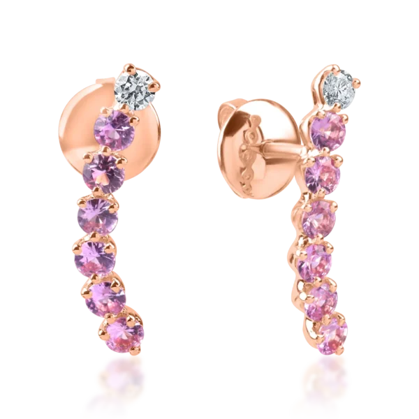 Cercei stud din aur roz cu rubine de 0.9ct si diamante de 0.1ct