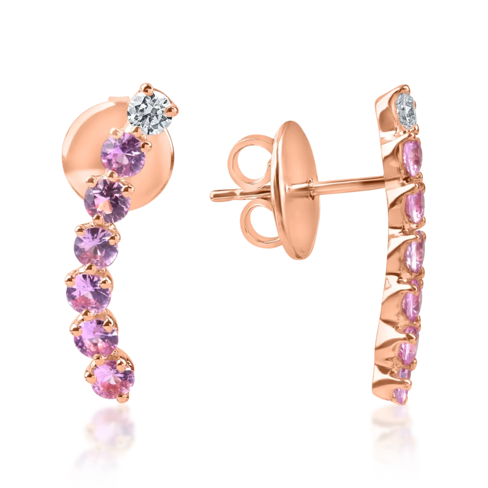 Cercei stud din aur roz cu rubine de 0.9ct si diamante de 0.1ct - imagine 3