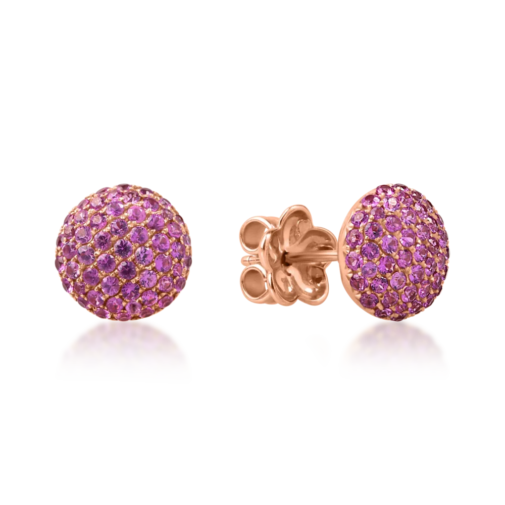 Cercei stud din aur roz cu safire roz de 1.4ct