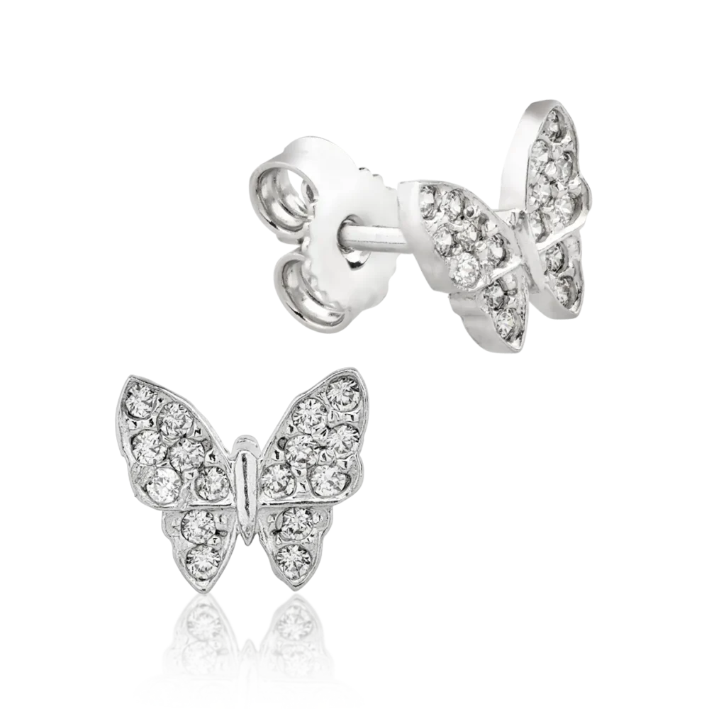 Cercei stud fluturasi din aur alb cu zirconia microsetting