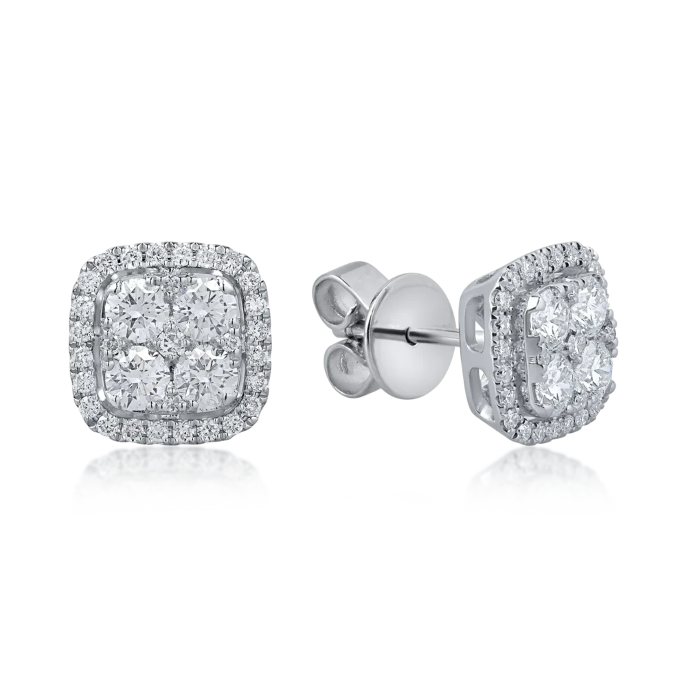 Cercei stud geometrici din aur alb cu diamante de 1.09ct