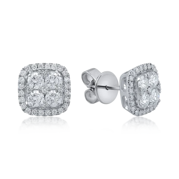 Cercei stud geometrici din aur alb cu diamante de 1.09ct