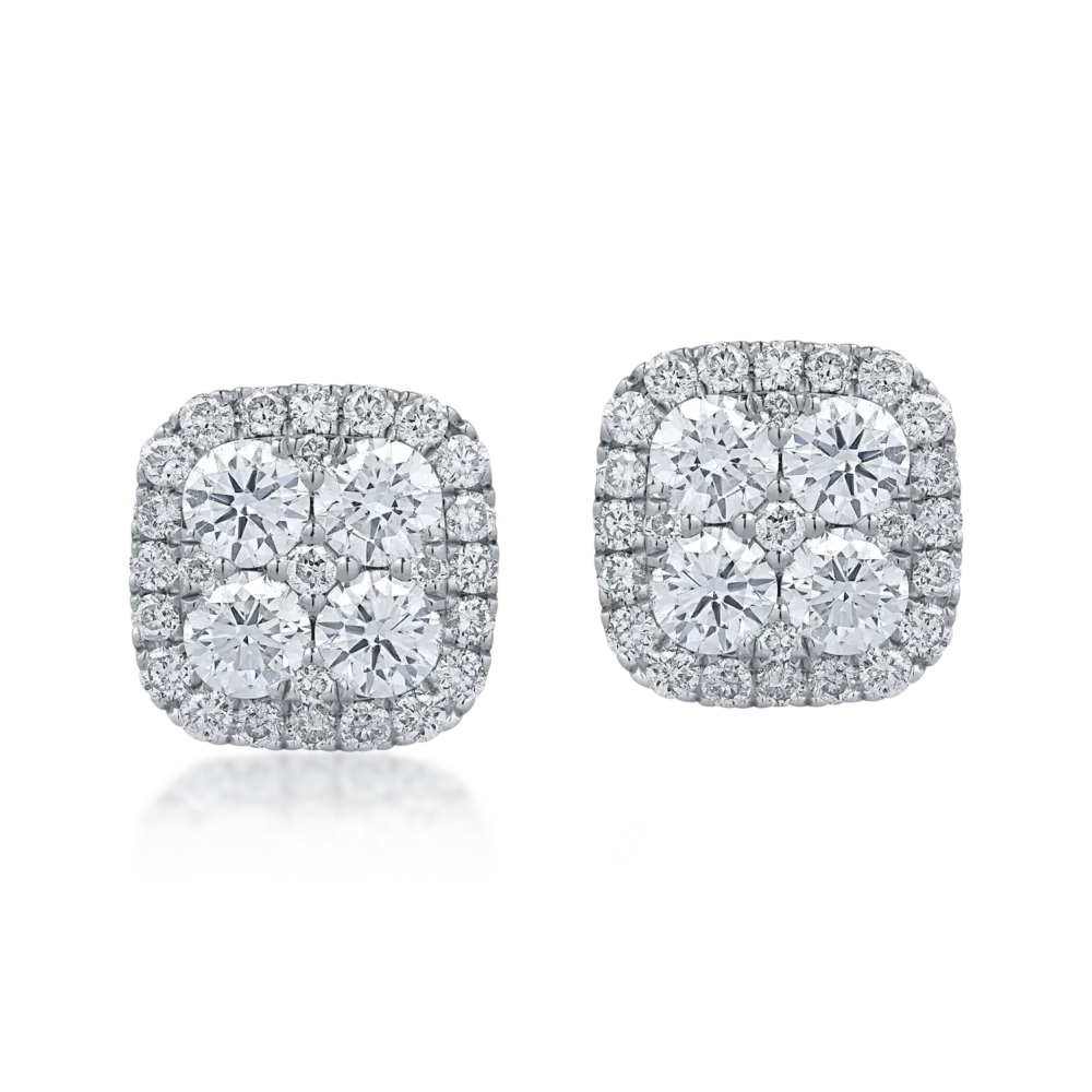 Cercei stud geometrici din aur alb cu diamante de 1ct - imagine 2