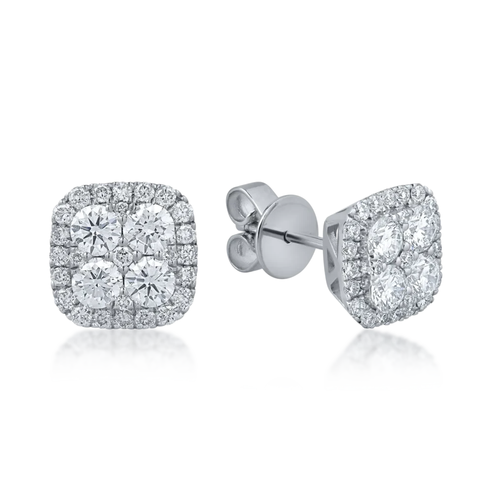 Cercei stud geometrici din aur alb cu diamante de 1ct