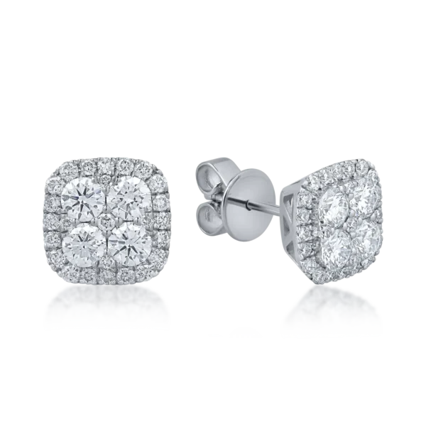 Cercei stud geometrici din aur alb cu diamante de 1ct