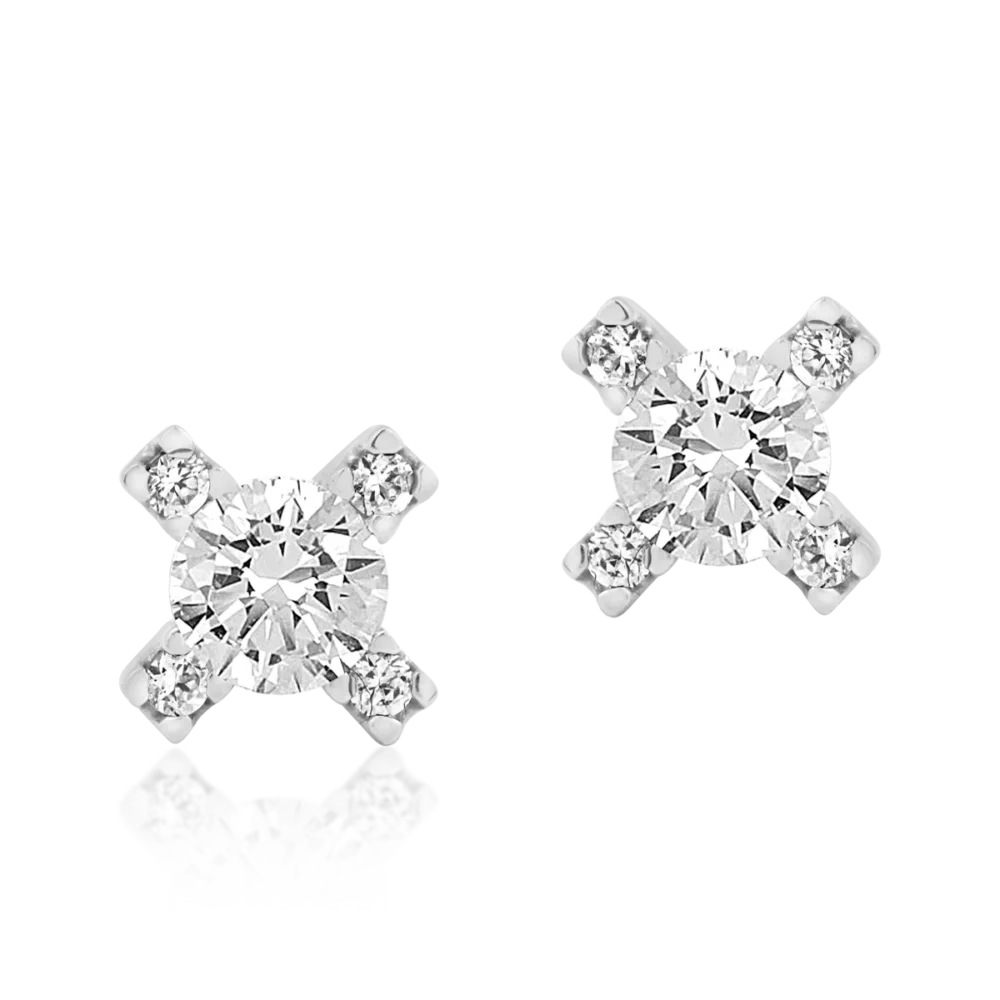 Cercei stud geometrici din aur alb cu zirconia - imagine 2