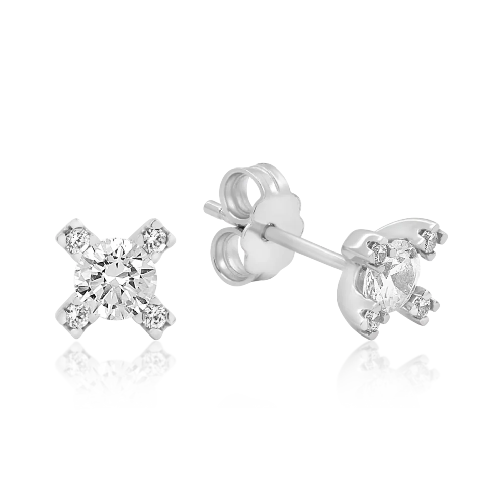 Cercei stud geometrici din aur alb cu zirconia