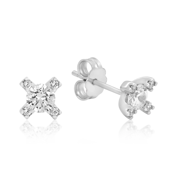 Cercei stud geometrici din aur alb cu zirconia
