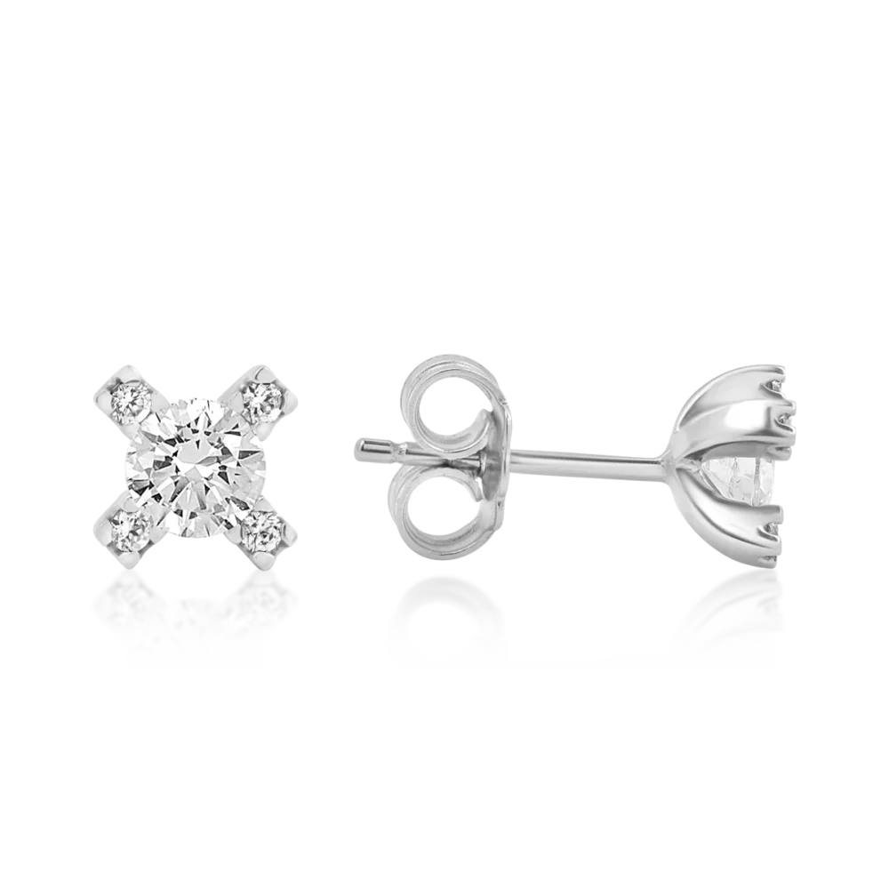 Cercei stud geometrici din aur alb cu zirconia - imagine 3