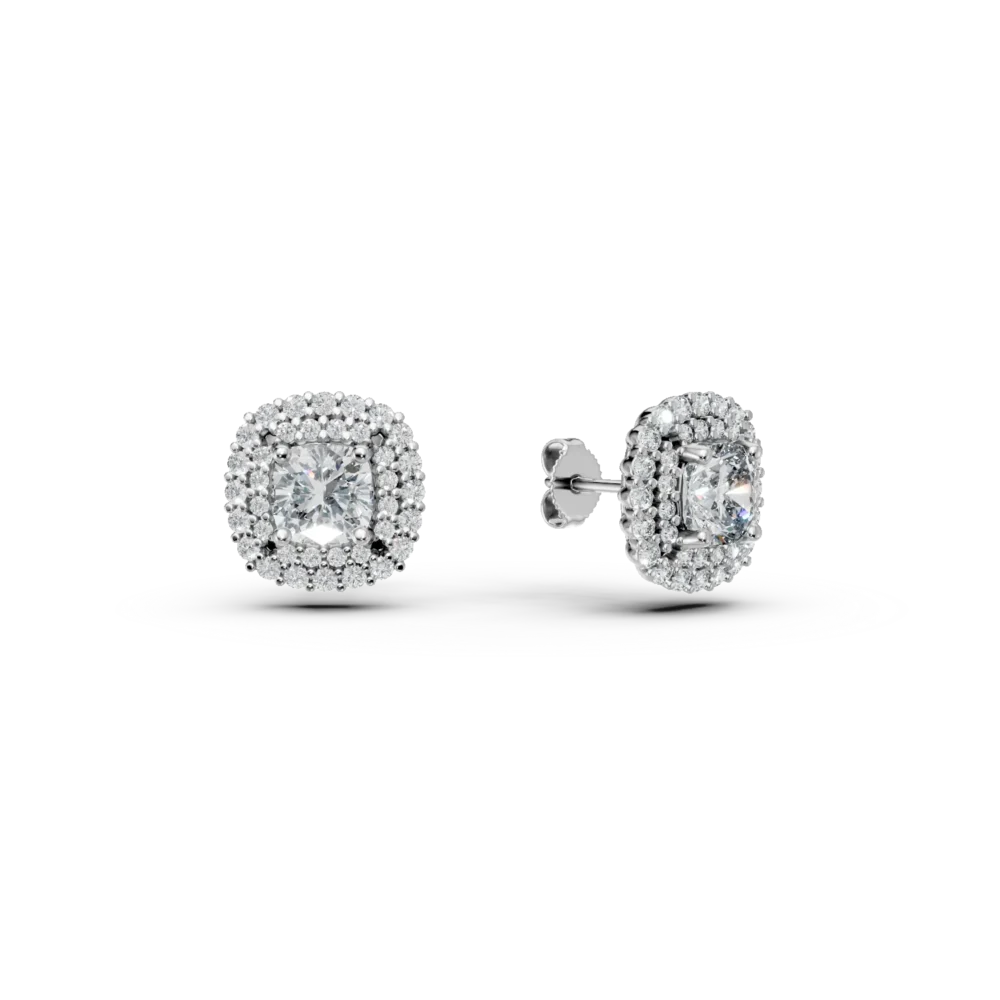 Cercei stud geometrici din aur alb cu zirconia