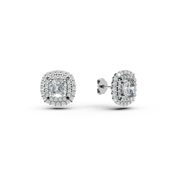 Cercei stud geometrici din aur alb cu zirconia