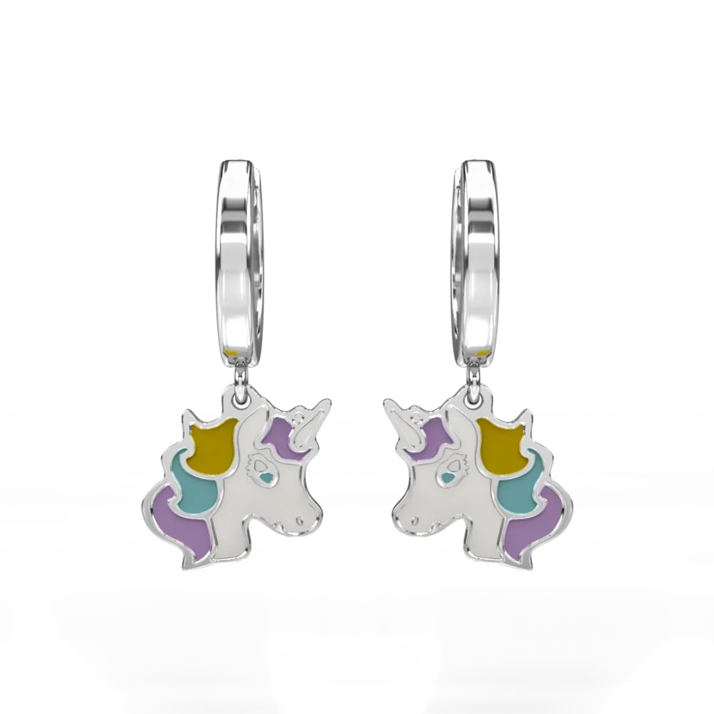 Cercei unicorn din aur alb cu insertii multicolore pentru copii - imagine 2