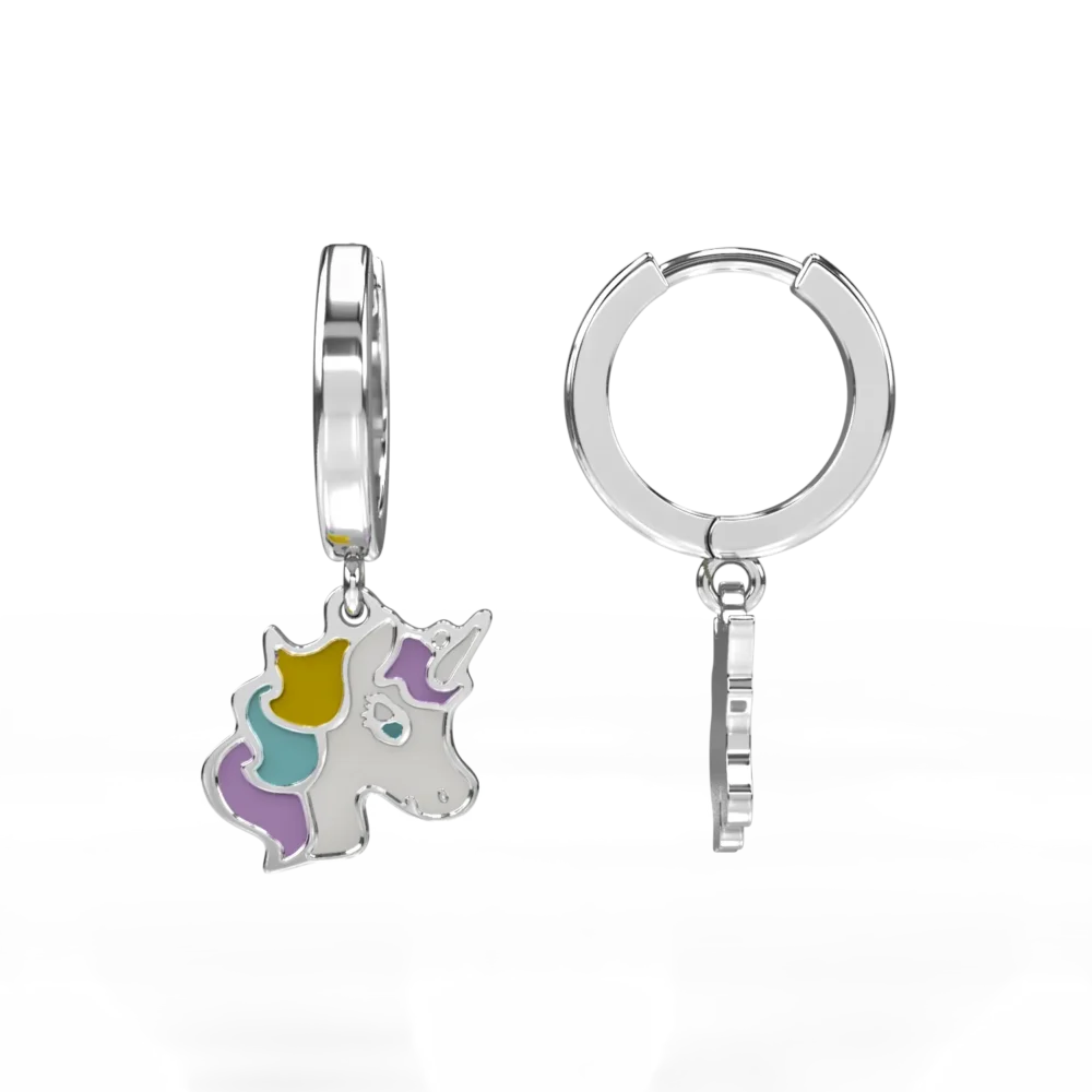 Cercei unicorn din aur alb cu insertii multicolore pentru copii - imagine 3
