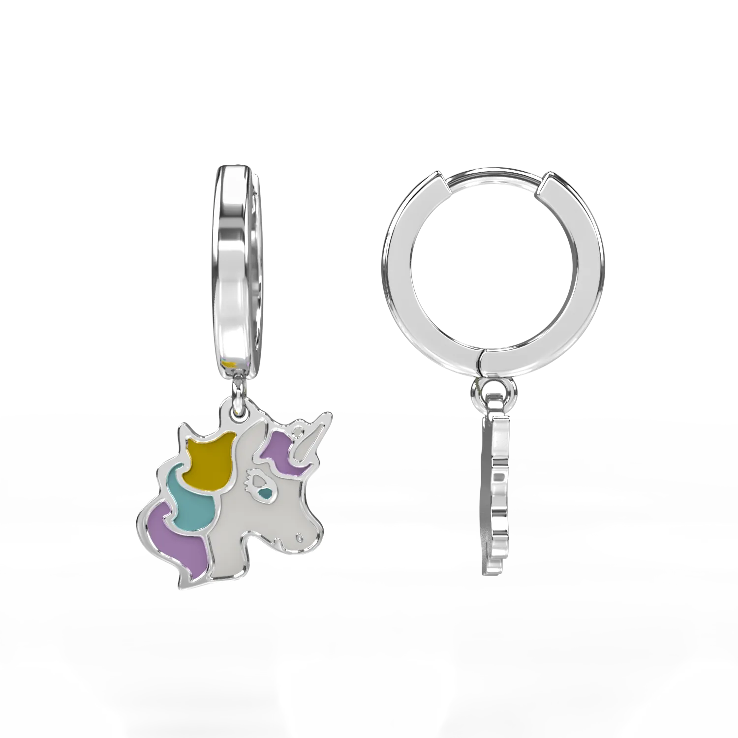 Cercei unicorn din aur alb cu insertii multicolore pentru copii - imagine 3