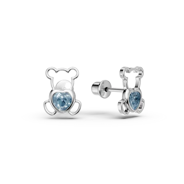 Cercei ursulet din aur alb cu topaze albastre heart de 0.2ct pentru copii