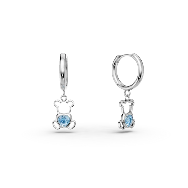 Cercei ursulet din aur alb cu topaze albastre heart de 0.3ct pentru copii