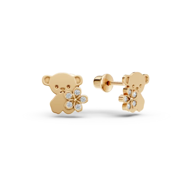 Cercei ursulet din aur galben cu diamante de 0.04ct pentru copii