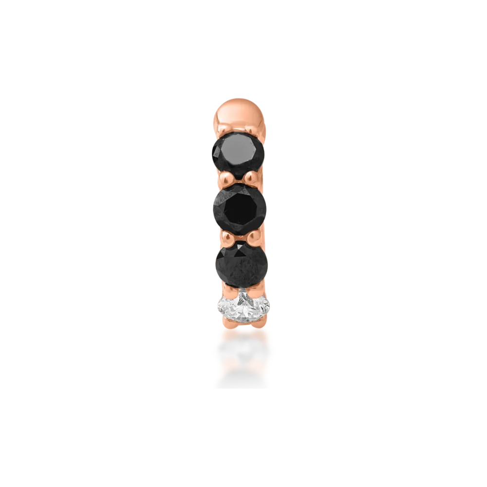 Cercel din aur roz cu diamante negre de 0.38ct si diamant transparent de 0.1ct - imagine 2
