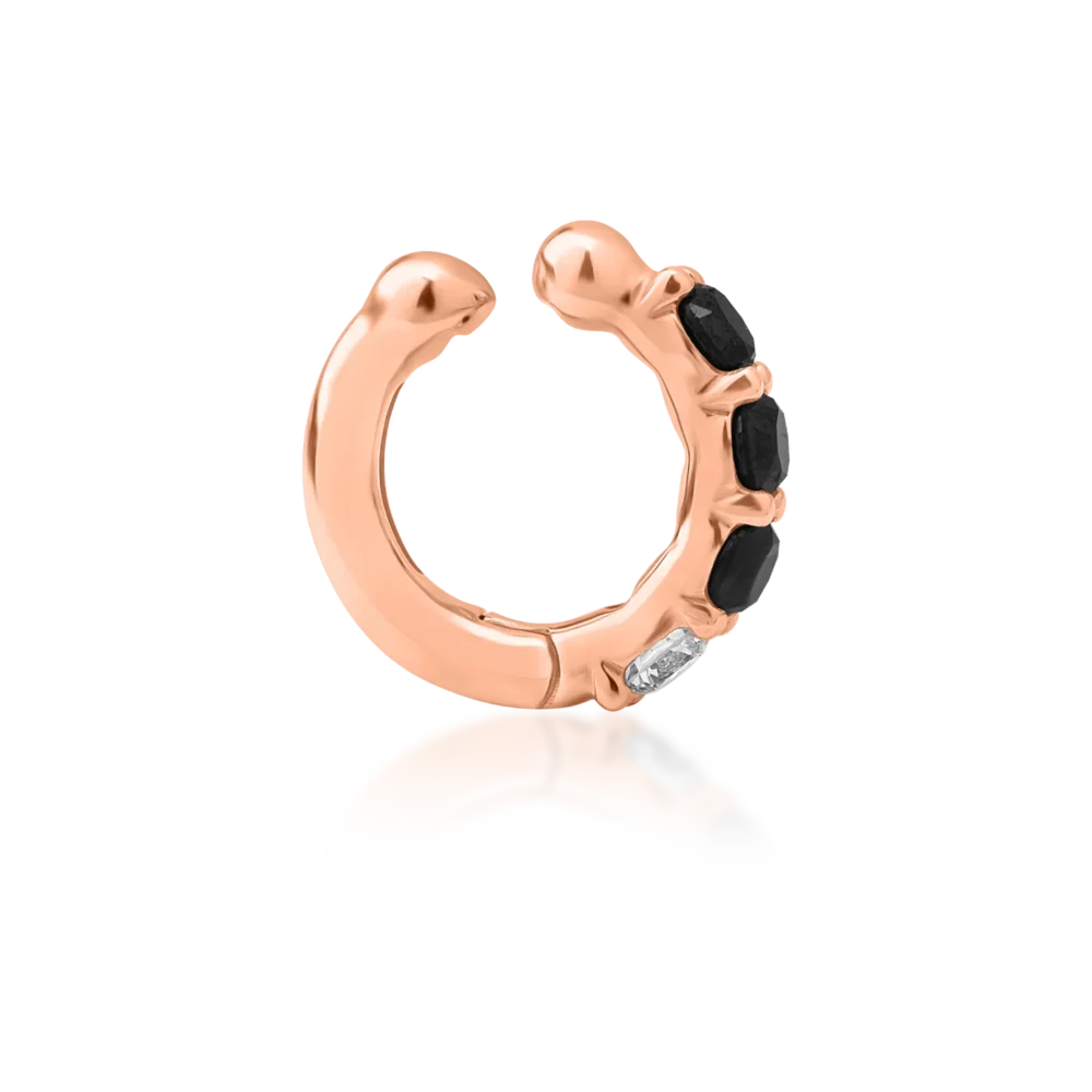 Cercel din aur roz cu diamante negre de 0.38ct si diamant transparent de 0.1ct - imagine 3